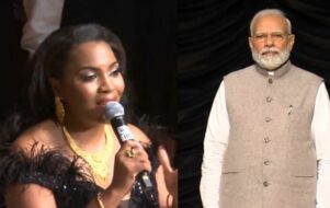 American singer Mary Millben touches the feet of PM Modi, sings the Indian national anthem. Watch